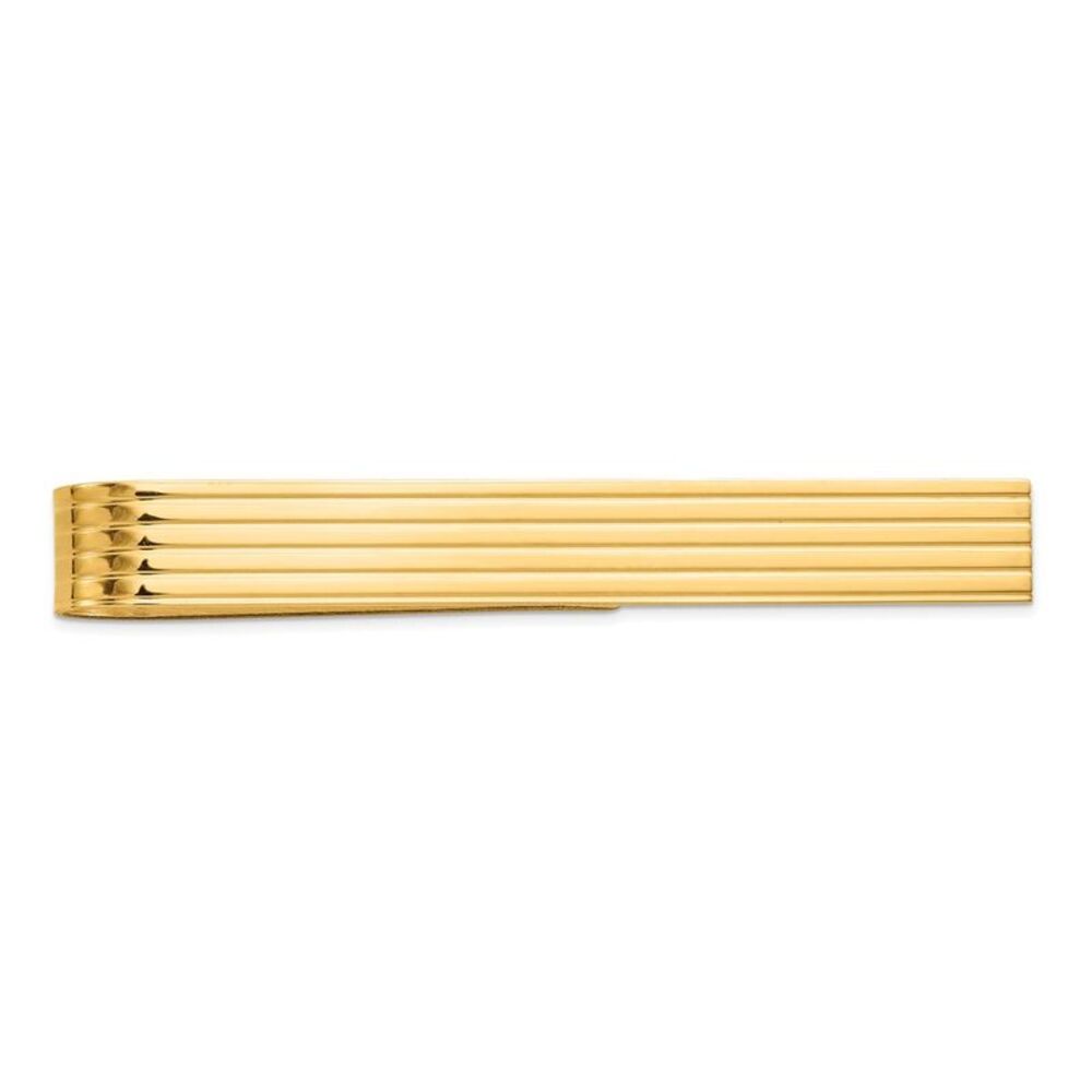 14K Yellow Gold Grooved Striped Tie Bar, 6.5 x 50mm